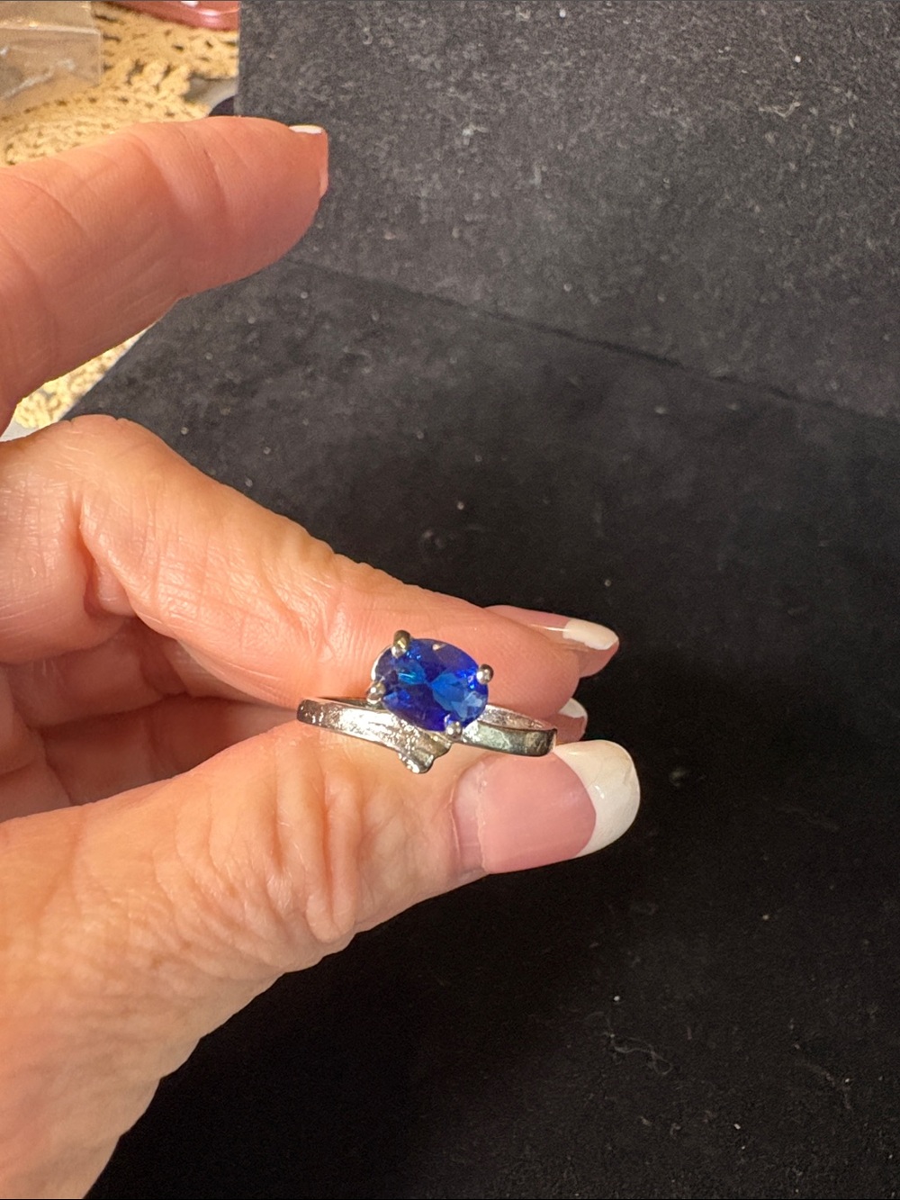 Blue Oval Crystal Solitaire Ring - 925 Women Jewelry